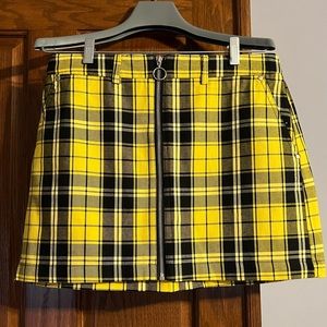 Yellow Plaid Zip-Front Mini Skirt
